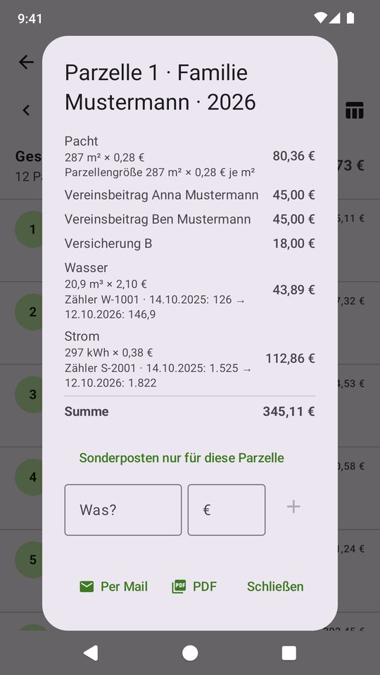 Rechnung einer Parzelle mit Rechenweg